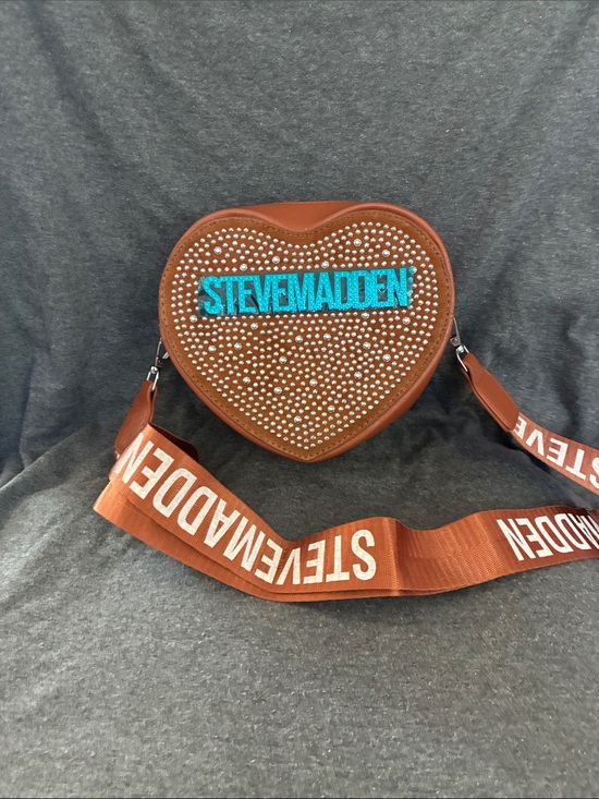 Steve Madden Other - Steve Madden Brown Heart Crossbody with Turquoise Logo and Studs